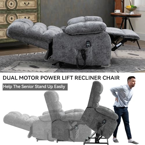 Oversized Grey Electric Power Lift Recliner Chair with Heat & Massage E5135