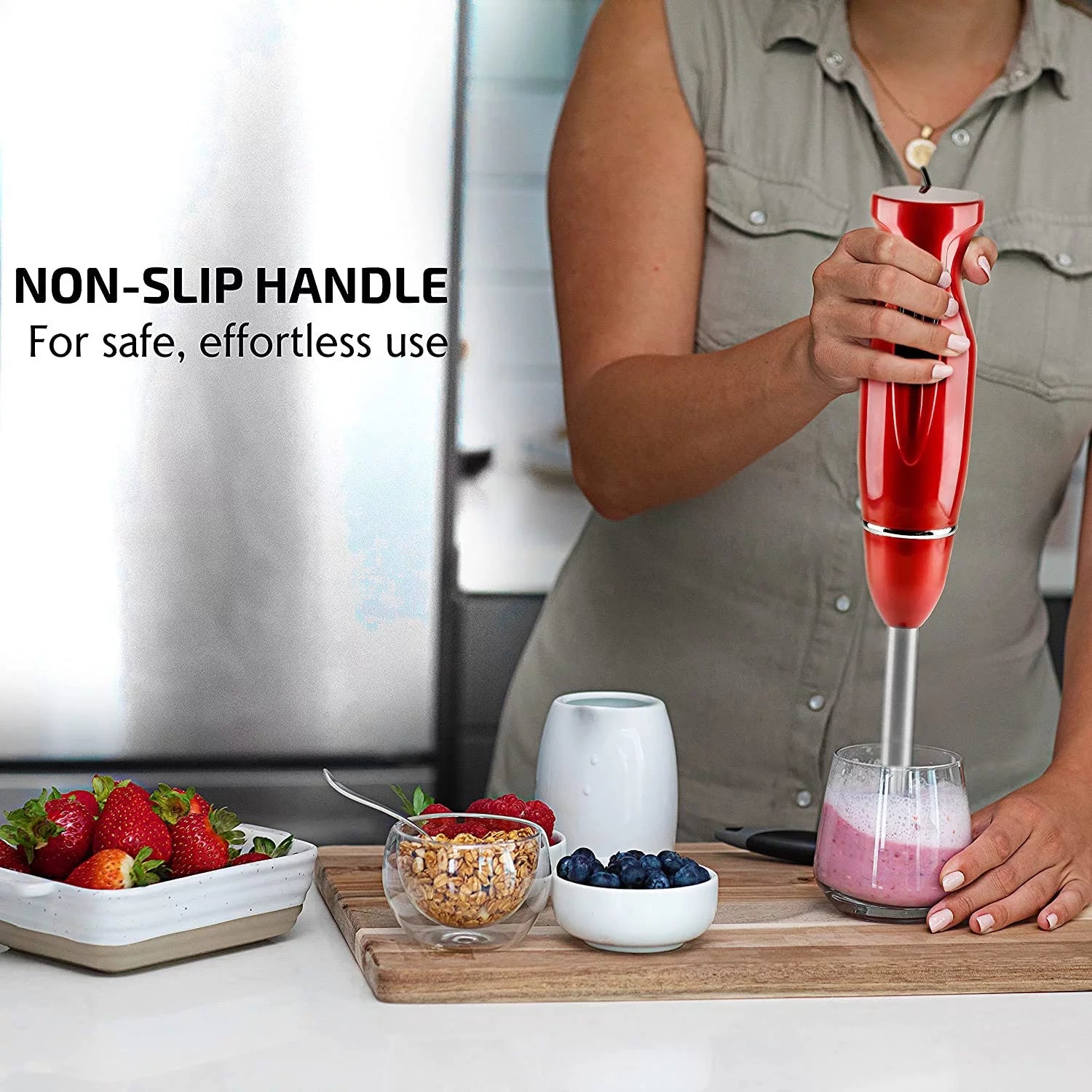 Red Electric Immersion Hand Blender 300 Watt with Stainless Steel Blades Z676763