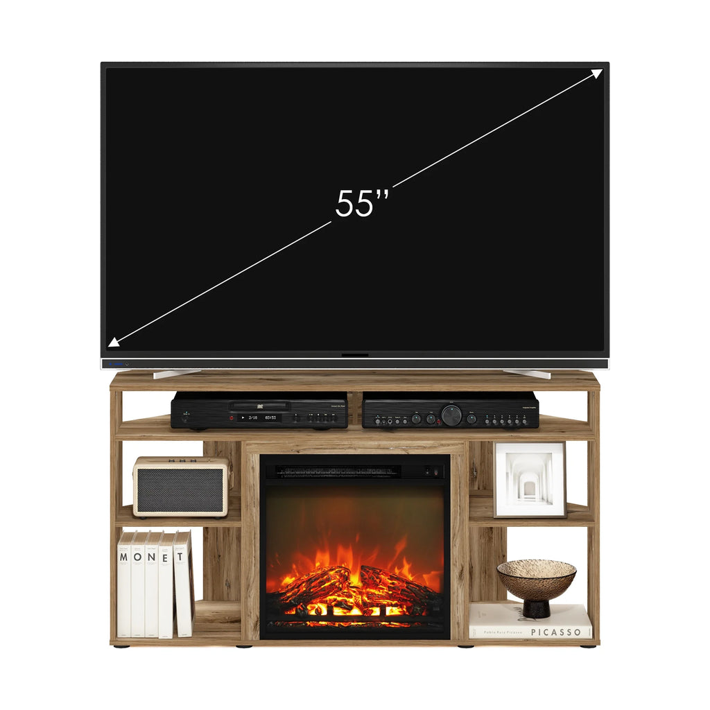 Corner TV Stand with Fireplace, Flagstaff Oak G514