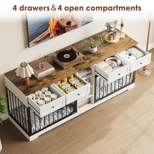 White Large Dog Crate with 4 Drawers and Shelves Y78297