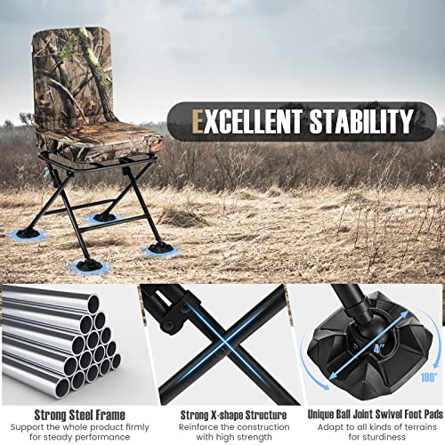 360 Degree Swivel Camouflage Folding Hunting Chair with Padded Cushion Z991250