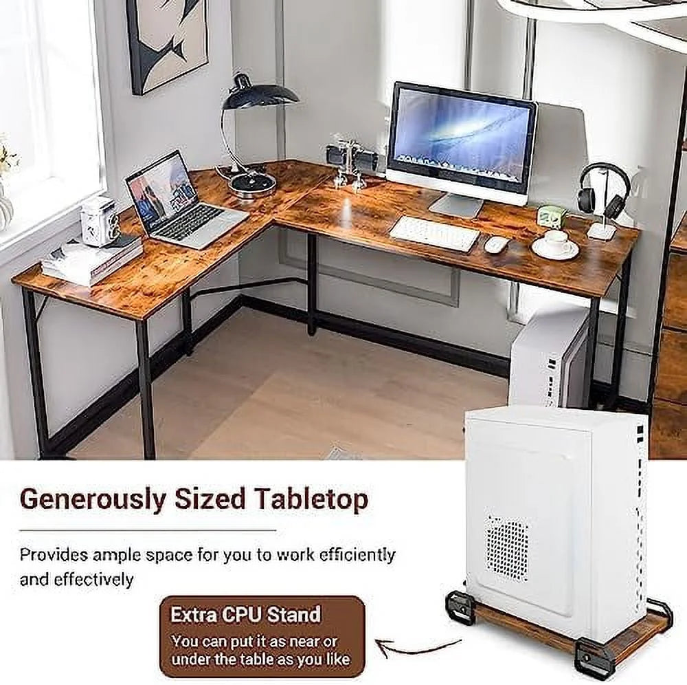 L-Shaped Desk with CPU Stand 66 Inch Wooden Metal Frame Black F7595
