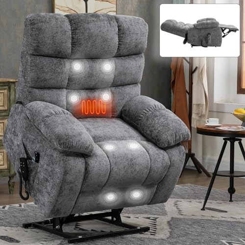 Oversized Grey Electric Power Lift Recliner Chair with Heat & Massage E5135
