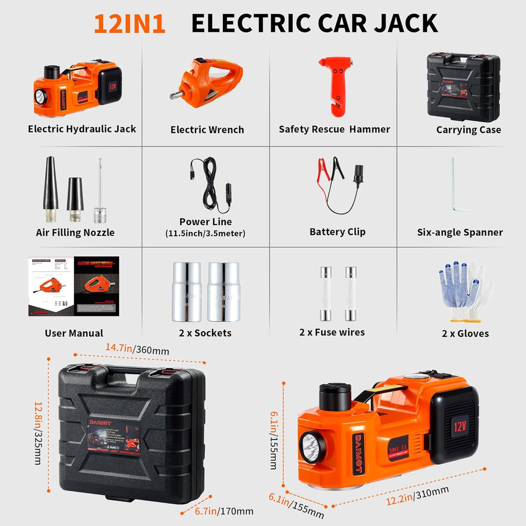 12IN1 Electric Car Jack 5 Ton Floor Jack with Impact Wrench Q357