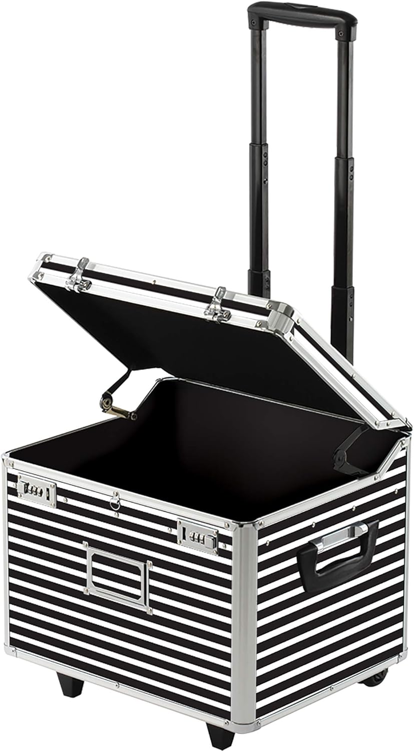 Portable File Box with Handle - 15 x 14 x 17 Inch Lock Box with Wheels - Double Combination Locking Cabinet - Tactical Black P633