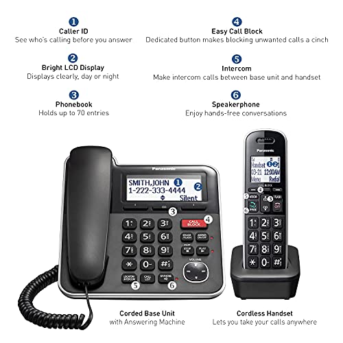 2 Handset Corded/Cordless Phone System with Answering Machine M1705