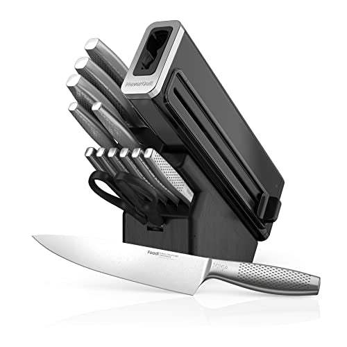 14-Piece German Stainless Steel Knife System with Built-in Sharpener, Stainless Steel/Black J34175