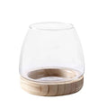 Glass Vase with Wooden Support Base, Clear Glass Bubble Vase, 1pcs (B 23 × 22 × 20 cm) M829