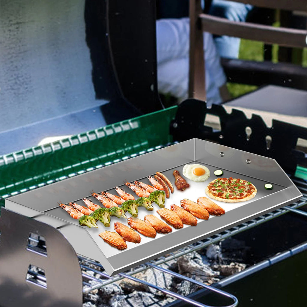 Stainless Steel Griddle Flat Top BBQ Plate with Handles and Grease Groove O67545
