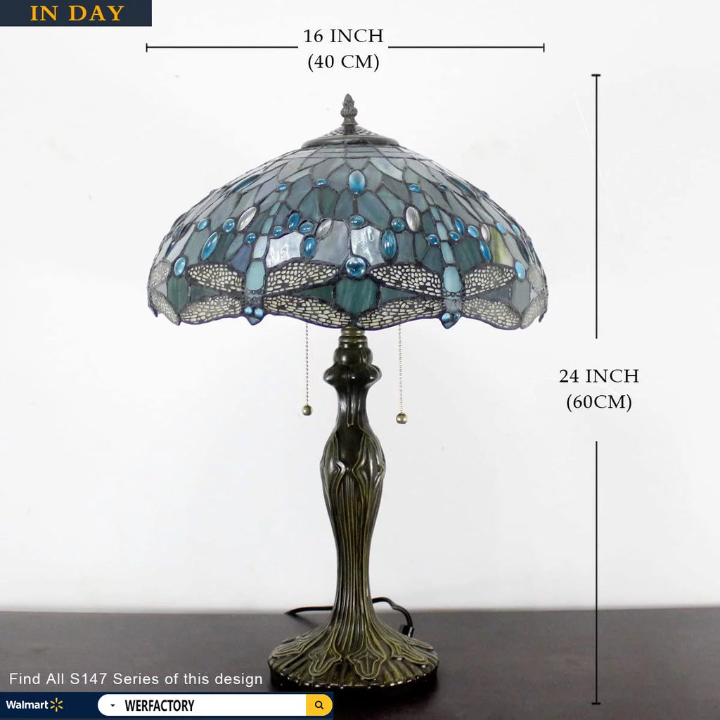 Stained Glass Table Lamp 24" Tall Sea Blue B51026