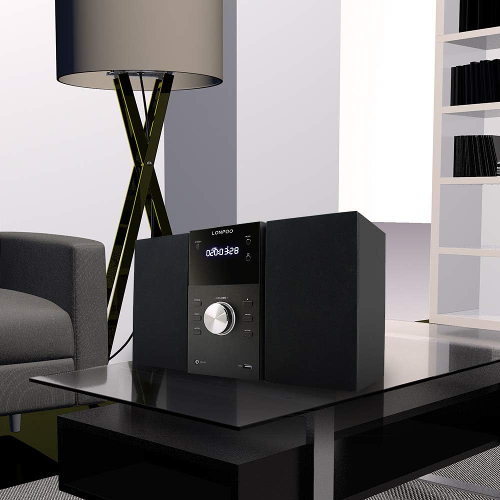 Micro Shelf System with CD Player, Bluetooth, FM Radio, USB Port, AUX-in, Remote Control, LED Display B9004
