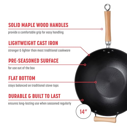 14-Inch Cast Iron Wok with Maple Handle S237590