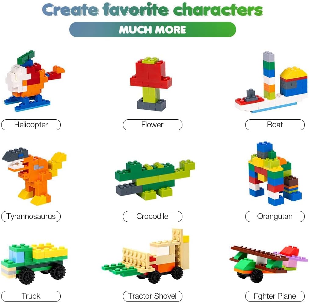 1546 Pieces Basic Building Blocks with Wheels and 8 Pack of Blue Baseplate T1450