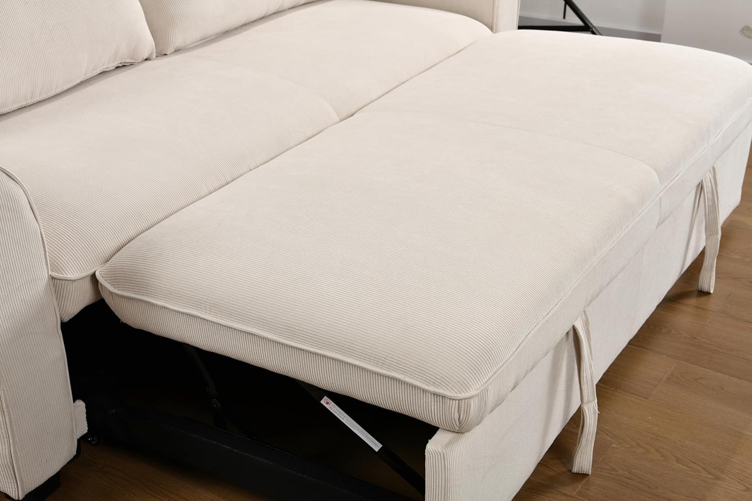 Beige Fabric Convertible Sleeper Sofa with Pull out Bed E31101