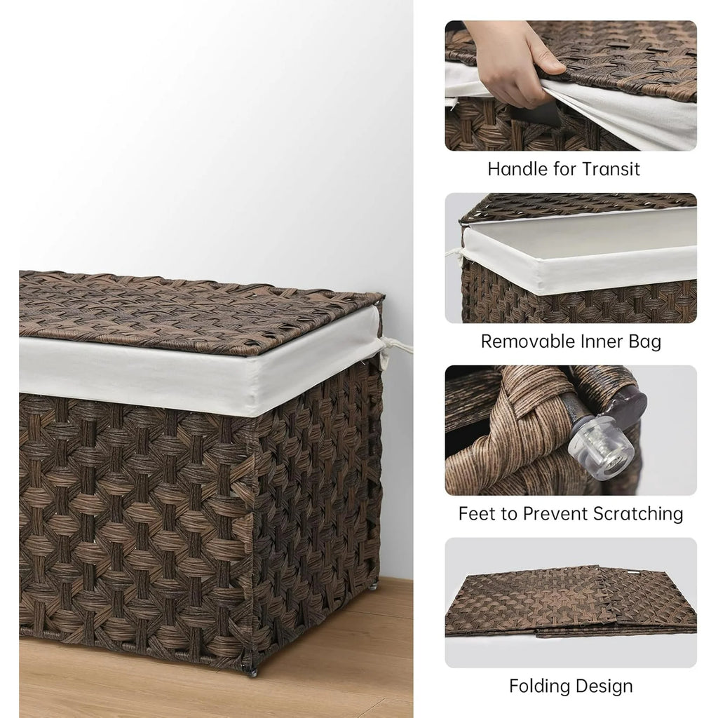 Brown Woven Storage Basket with Lid, 27.7 Gallon H144