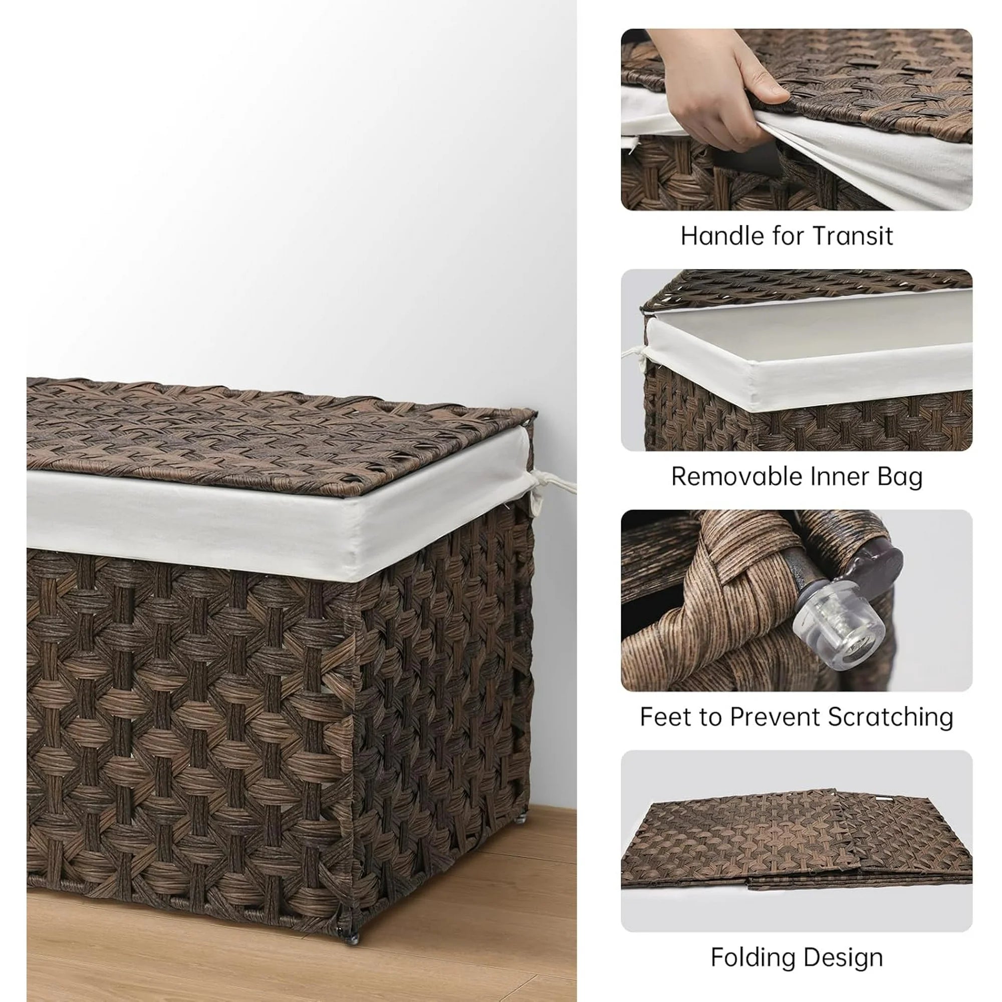 Brown Woven Storage Basket with Lid, 27.7 Gallon H144