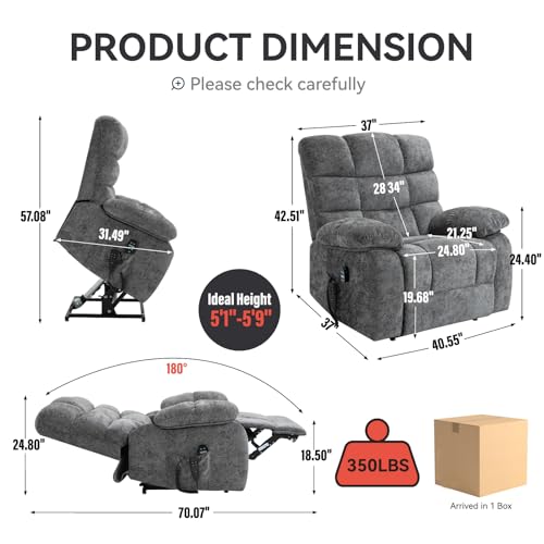 Oversized Grey Electric Power Lift Recliner Chair with Heat & Massage E5135