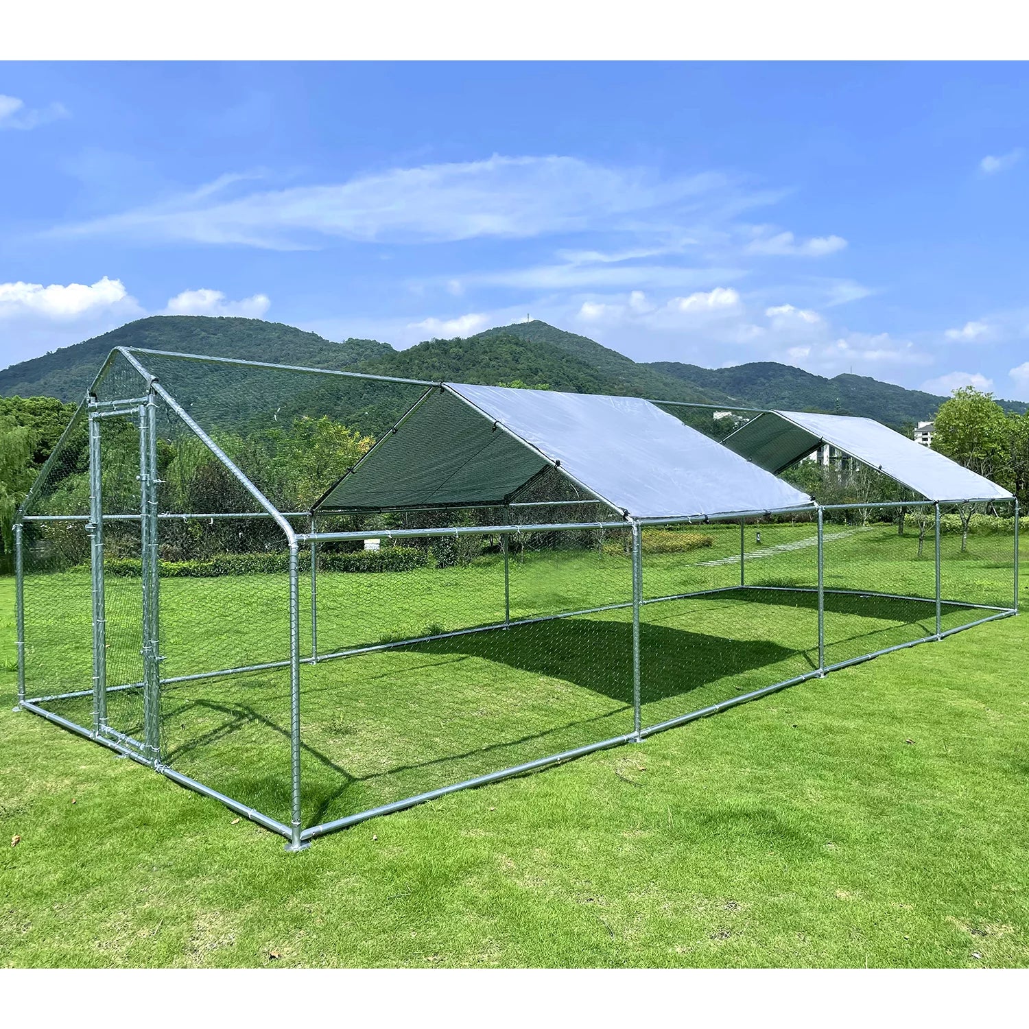 Large Chicken Run Coop 10x26ft Metal Hen House Poultry Cage M5459