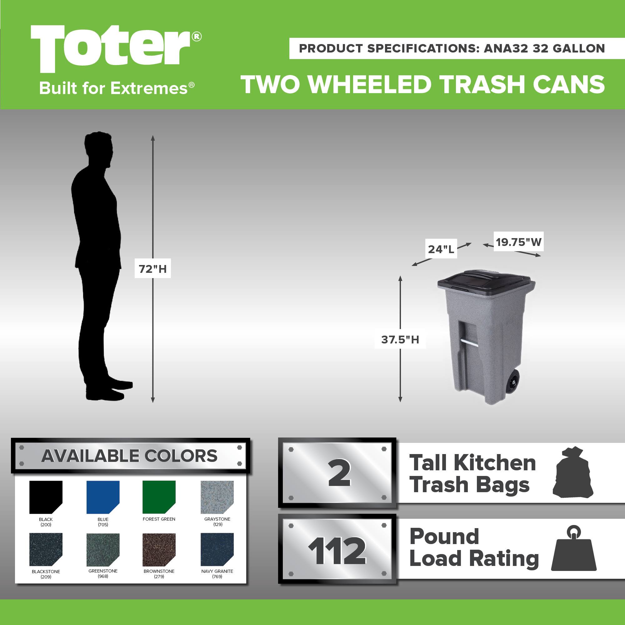 32 gal Black Trash Can with Attached Lid X833917