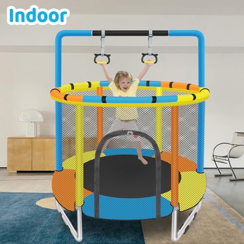 55'' Toddler Trampoline with Safety Enclosure Net & Adjustable Gymnastics Bar R149