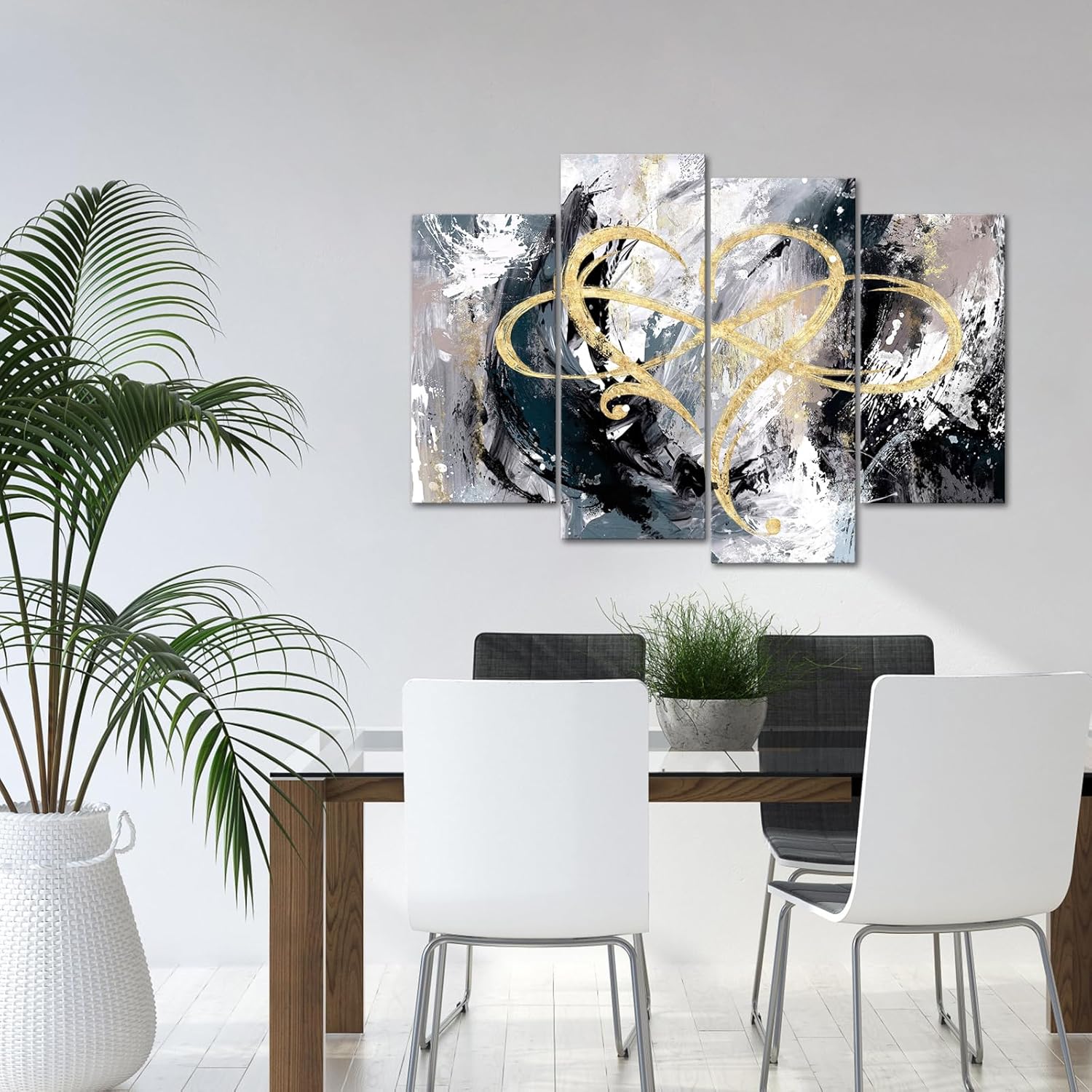 4 Panel Grey and Gold Canvas Wall Art M68040