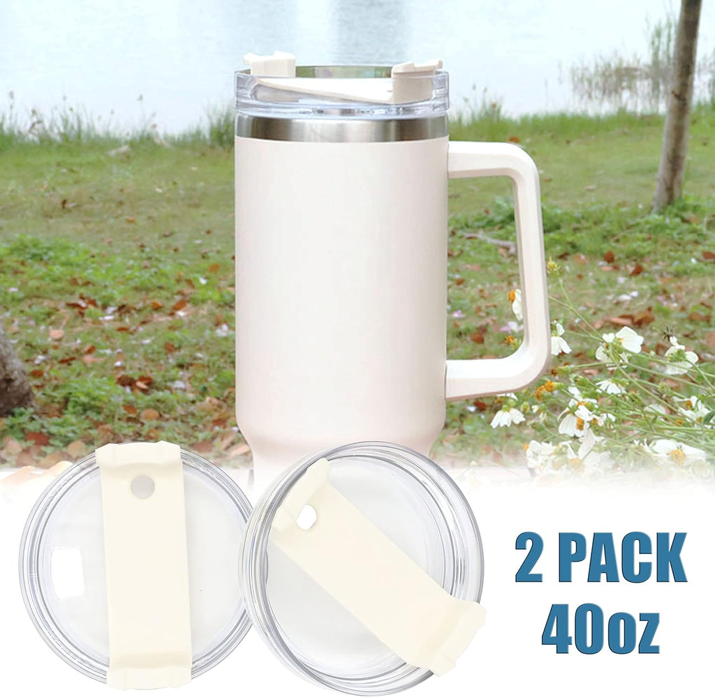 2 Pack Replacement Tumbler Lids for 40oz Travel Tumbler with Plastic Straws and Cleaning Brush B457