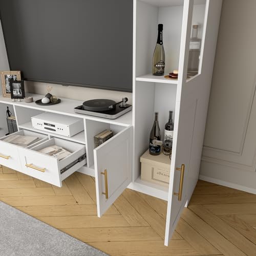 White TV Stand with Glass Doors & Shelves E546