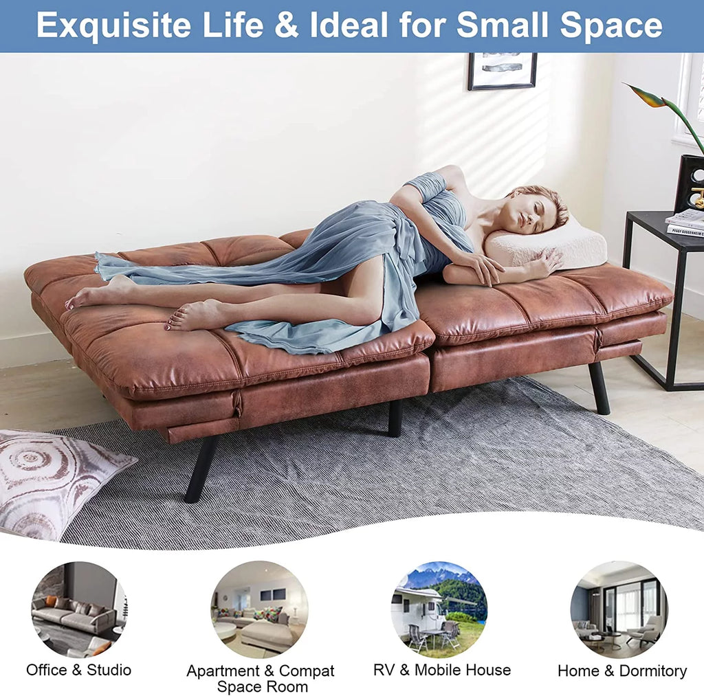 Faux Leather Memory Foam Convertible Futon Sofa Bed A1152