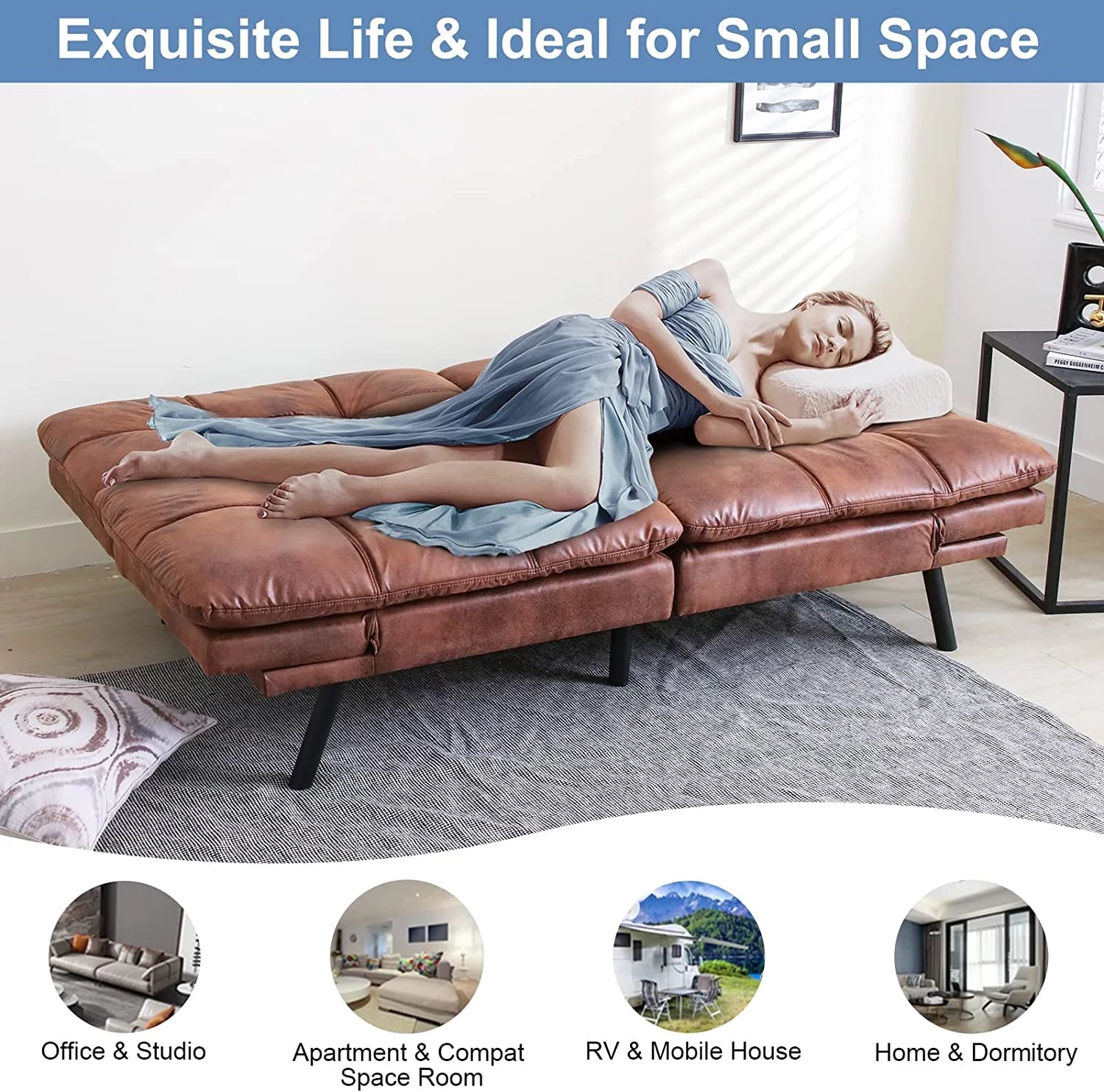 Faux Leather Memory Foam Convertible Futon Sofa Bed A1152