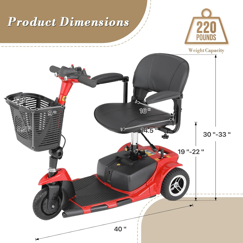 Red 3 Wheel Foldable Mobility Scooter with Seat L4932