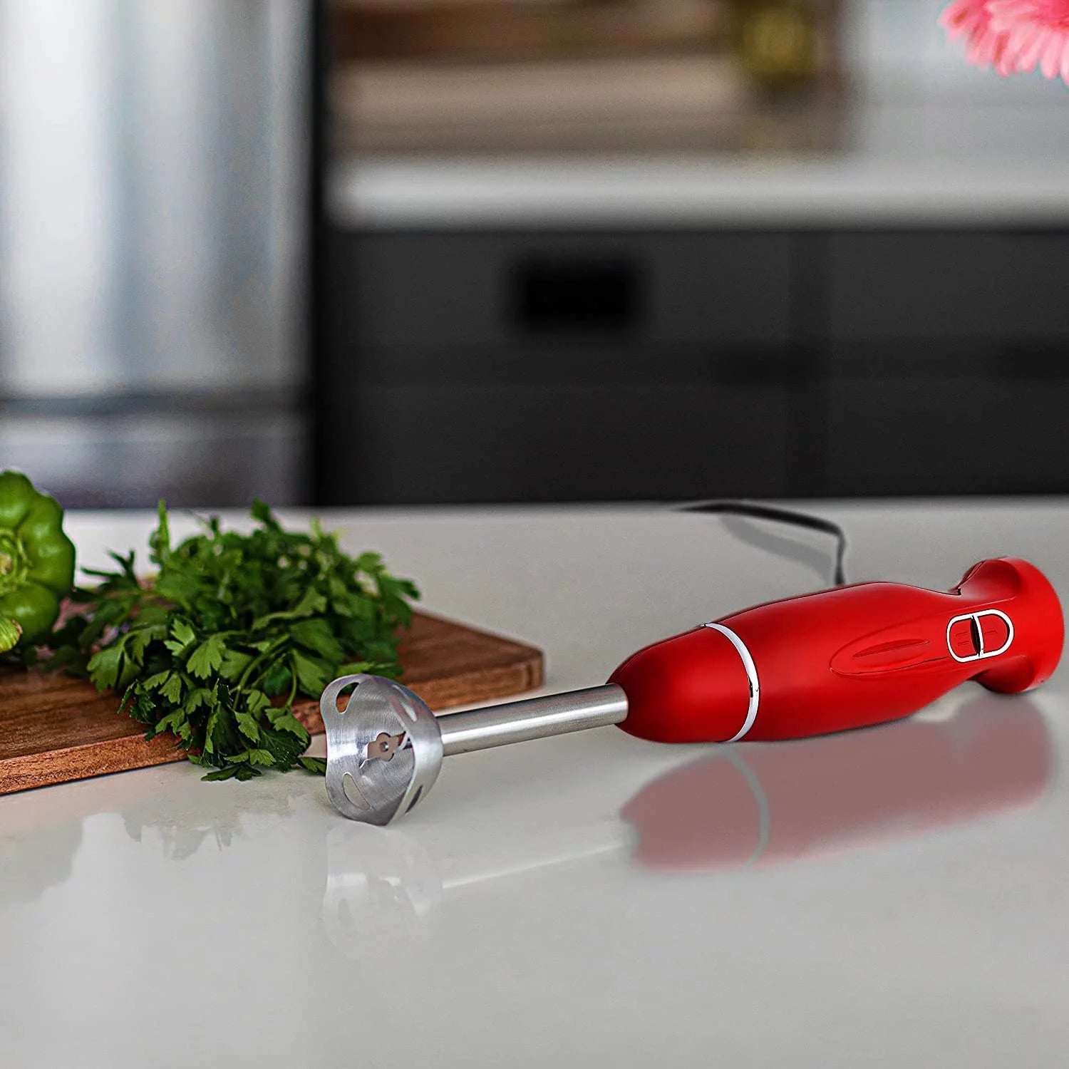 Red Electric Immersion Hand Blender 300 Watt with Stainless Steel Blades Z676763