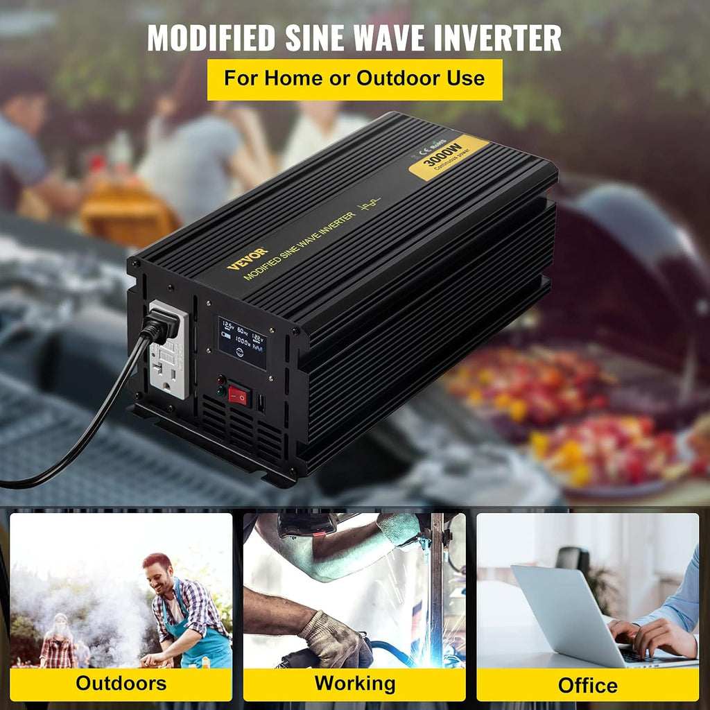3000W Modified Sine Wave Inverter DC 12V to AC 120V with LCD Display F969
