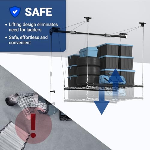 Carbon Black 4x4 Ft Heavy-Duty Overhead Garage Storage Rack D3659