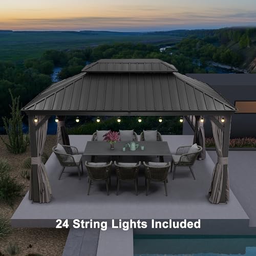 Grey Aluminum Hardtop Gazebo with Double Roof, Curtains and Netting Included L24881