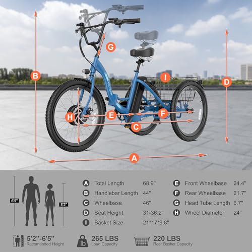 24" 499Wh Folding 3 Wheel Electric Tricycle M4087
