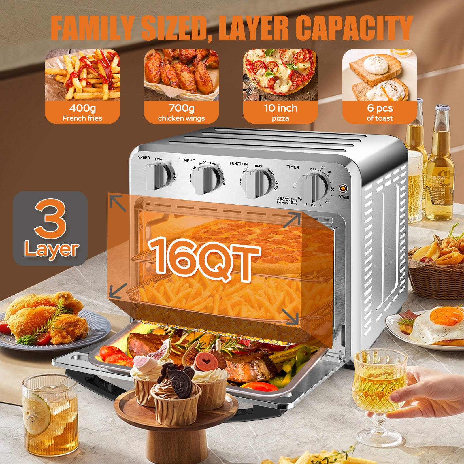 26QT Stainless Steel Air Fryer Toaster Oven Combo C7295