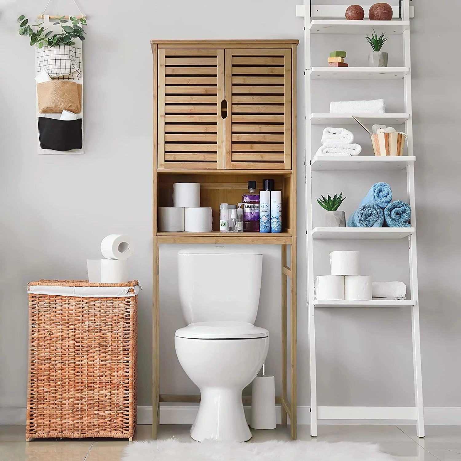 Bamboo Over-The-Toilet Storage Cabinet, Natural, 67''H x 24''W x 9''D D472
