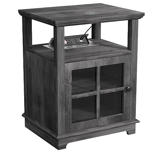 White Nightstand with Charging Station and Adjustable Shelf H755260