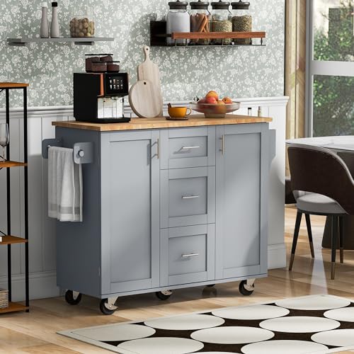 Black Kitchen Cart with Wood Drop-Leaf Countertop, 2 Drawers, Adjustable Shelf M435689