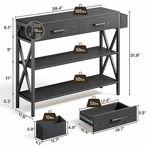 Black Console Table with 2 Drawers and 3 Tier Storage Shelves K977925