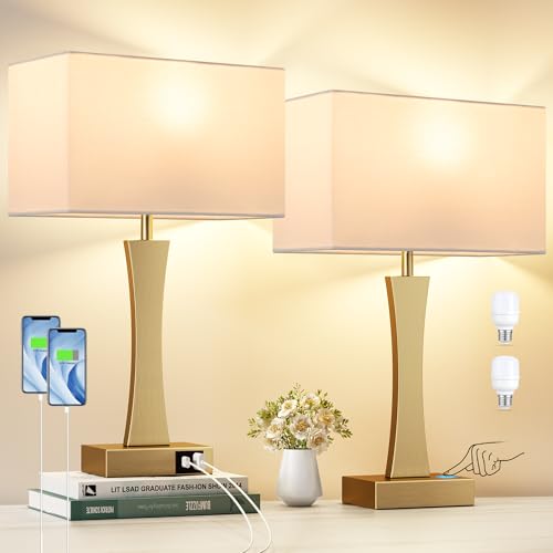 3 Way Dimmable Touch Table Lamp Set of 2 with USB Ports X42235