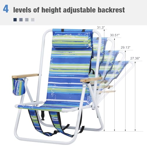 Set of 2 Blue Folding Heavy Duty Beach Camping Chairs with Cup Holder B782