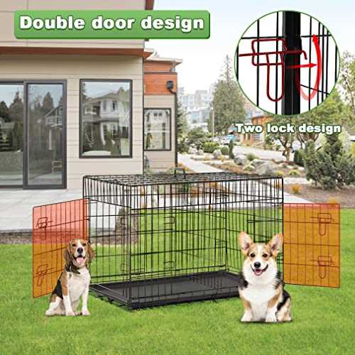 24,30,36,42,48 Inch Folding Metal Wire Dog Crate with Double-Door A7847