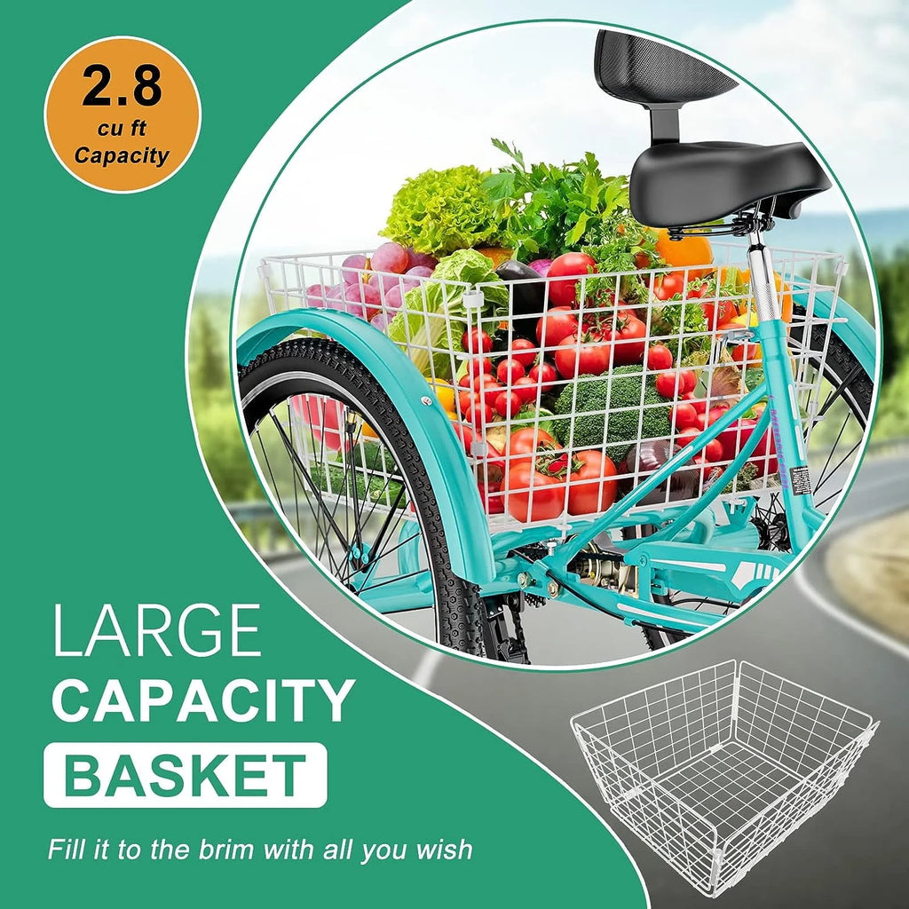 26 Adult Tricycle 3 Wheel 7 Speed 450lbs Capacity Cruise Trike with Shopping Basket T718048