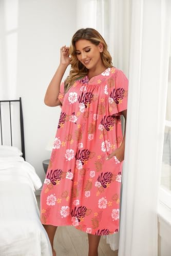 Plus Size Short Sleeve Mumu Dress with Pockets B5796