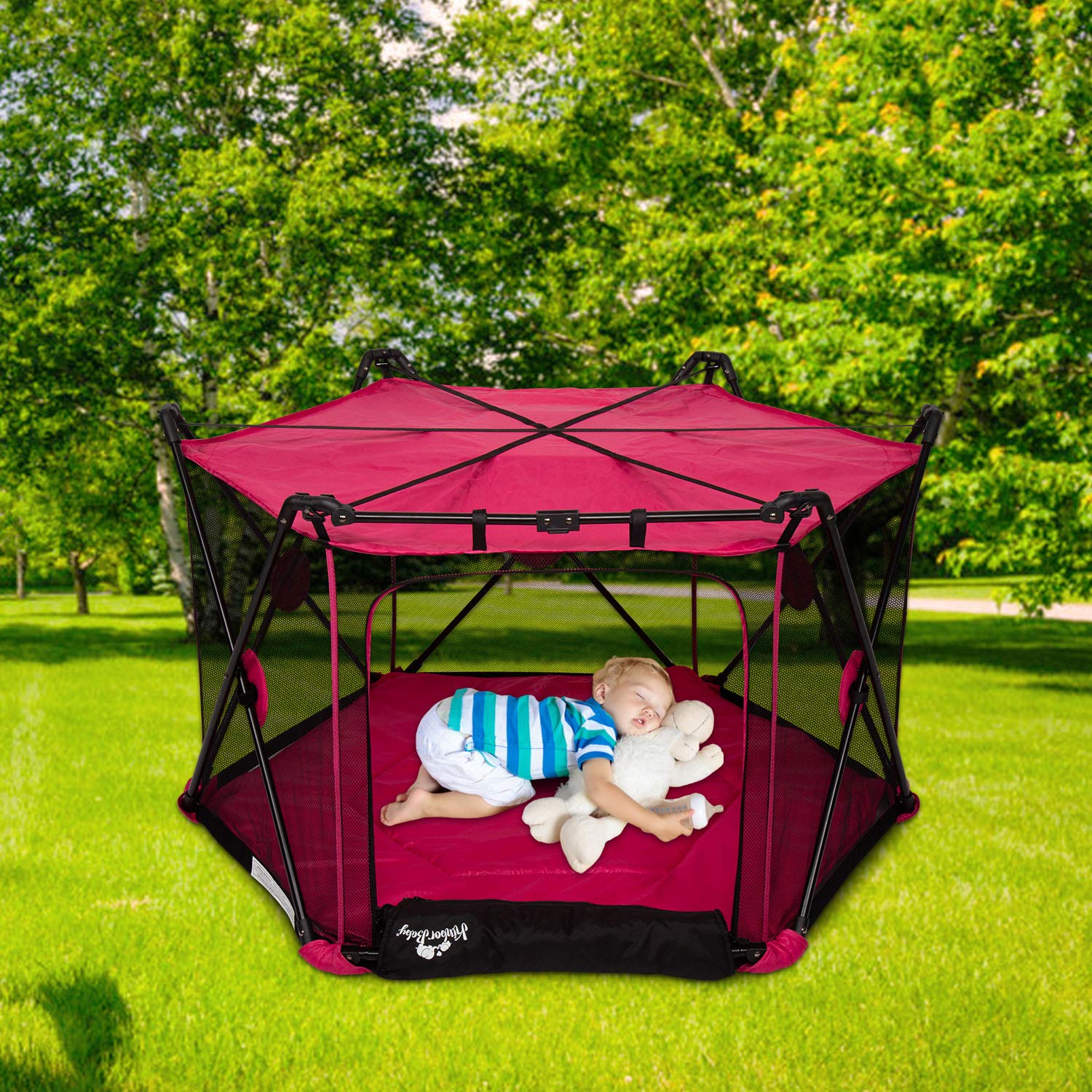 Red Lightweight Mesh Baby Playpen with Carrying Case N97716