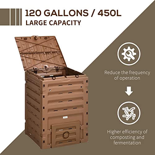 120 Gallon BPA Free Garden Compost Bin with Vents and Sliding Doors, Black X2741