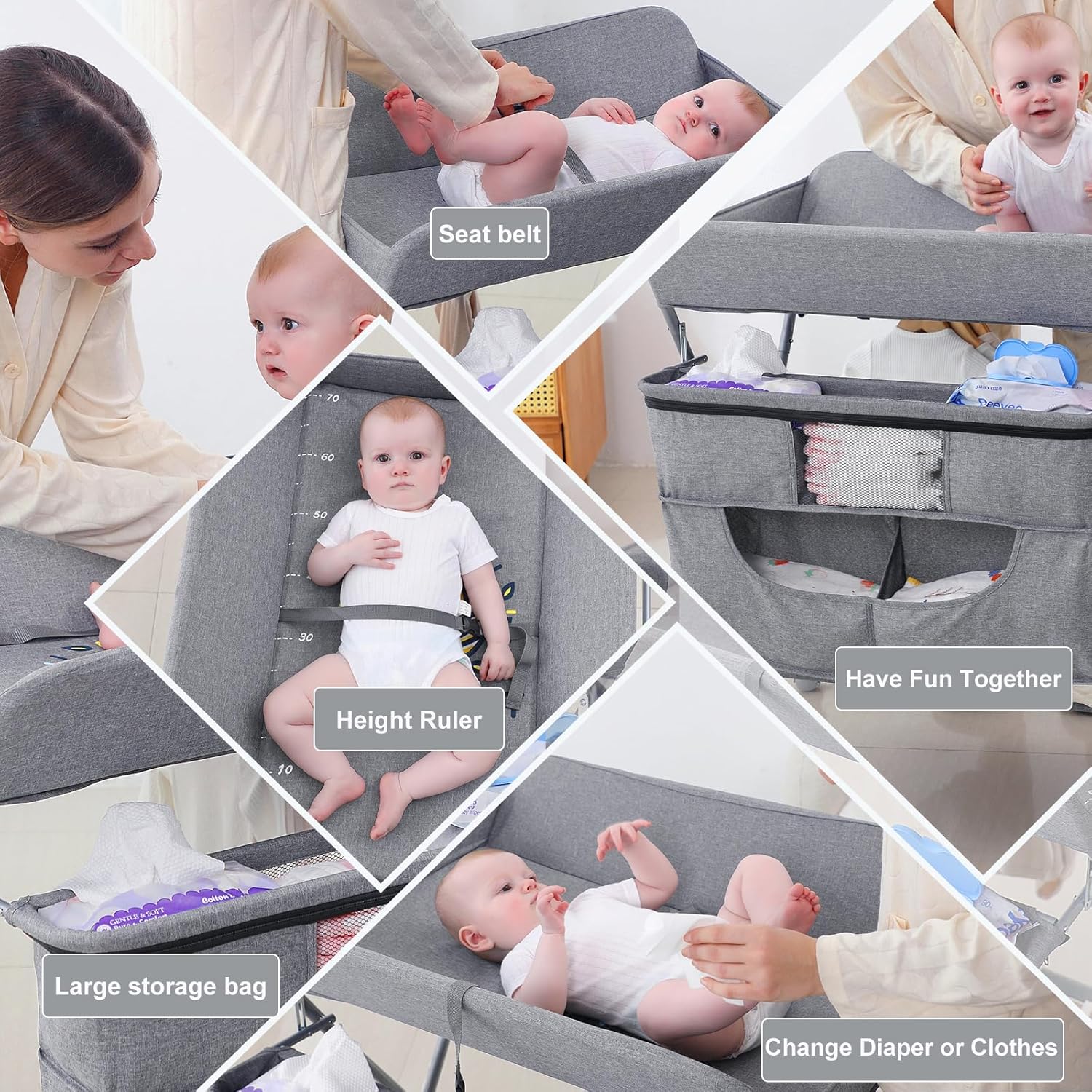 Light Grey Portable Foldable Baby Changing Station with Adjustable Height B888227