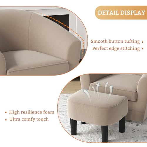 Swivel Accent Chair with Ottoman Set of 2, Soft Velvet Barrel Chair with Footrest F548667