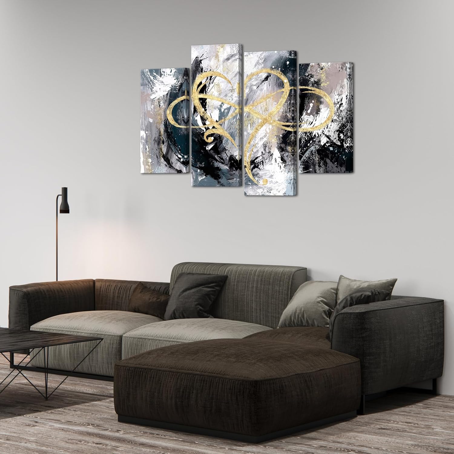 4 Panel Grey and Gold Canvas Wall Art M68040